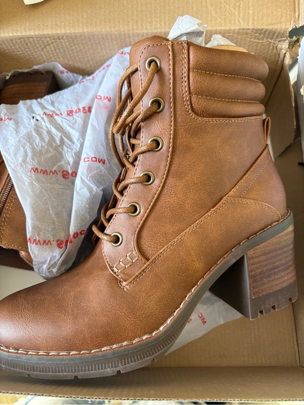 Women’s Brown Lace-Up Block Heel Ankle Boots